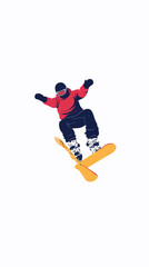 Obraz premium Dynamic Snowboarder Mid-Air Jump Flat Minimalist SVG Vector Illustration Isolated