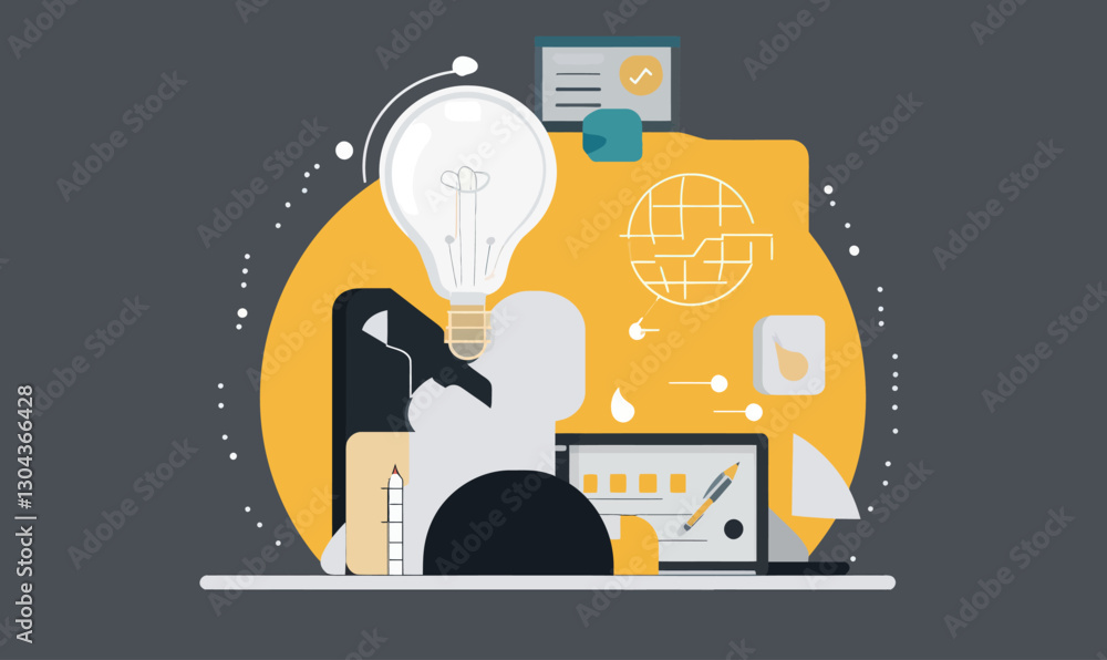 Poster ai content creation and innovation concept in flat minimalist vector style