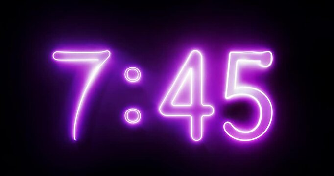 Glowing Neon Digital Clock Display &ndash; 7:45 in Vibrant Purple Light