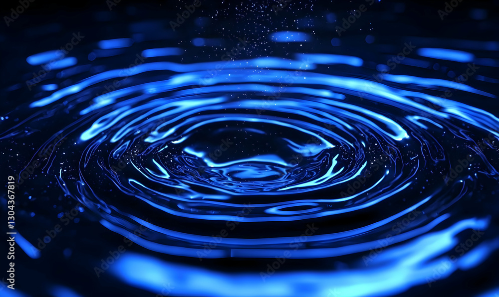 Poster blue water ripple with sparkles and bokeh effect in dark background