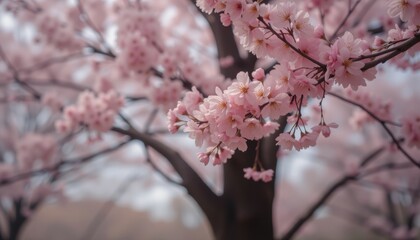  Delicate Pink Cherry Blossoms on Tree Branches