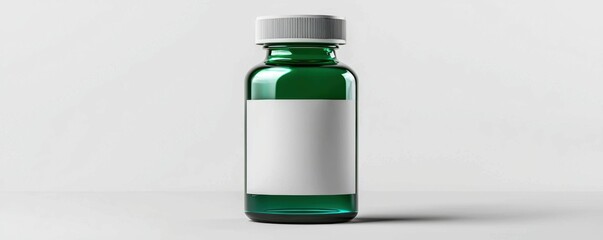 Obraz premium Green Glass Bottle with Blank Label for Health or Medicine Product Display and Marketing Mockup
