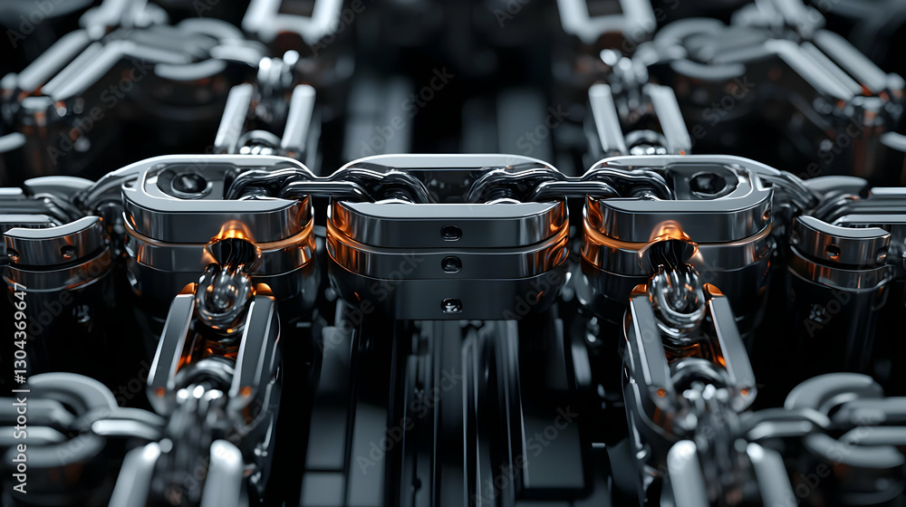 Poster close-up view of intricate metallic chains with glowing elements