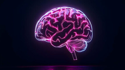 Neon Brain Illustration with Light Effects on Dark Background