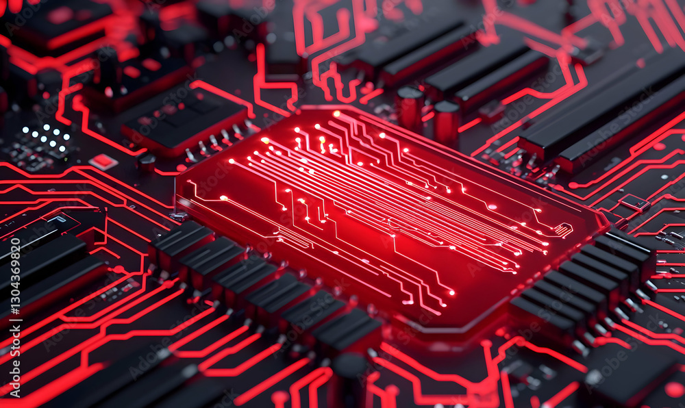Poster red circuit board with high-tech design for digital technology concepts