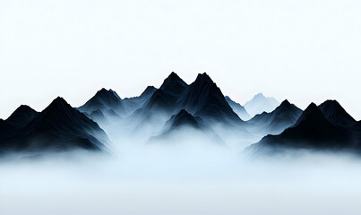 Majestic Mountain Landscape with Misty Clouds and Mountain Peaks