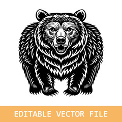 Angry Black Grizzly Bear Head Logo
