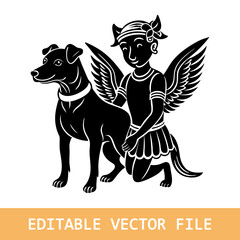 flying pug dog engraving hand drawn illustration