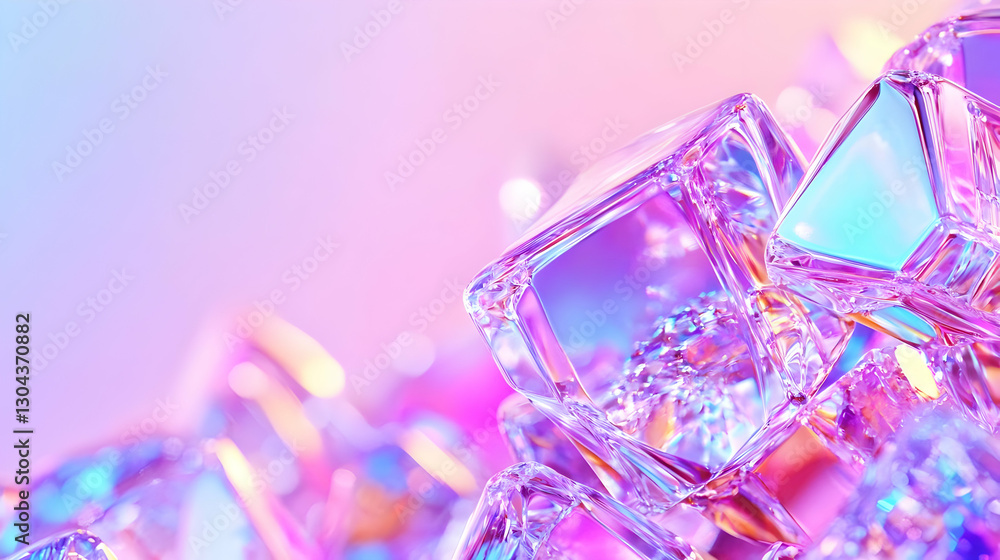 Poster colorful crystal blocks in soft light with reflections and shadows