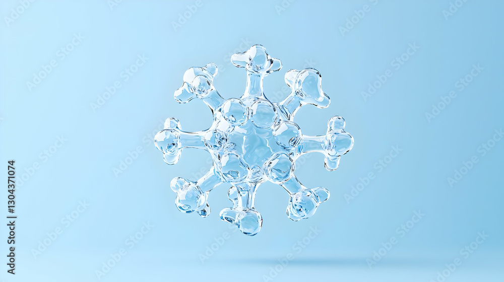 Poster three-dimensional transparent snowflake on soft blue background