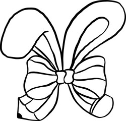 Easter School Pencil Bow with Bunny Ears Cartoon Hand Drawn Outline black and white