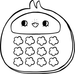 Easter School Calculator Chicken Cartoon Hand Drawn Outline black and white