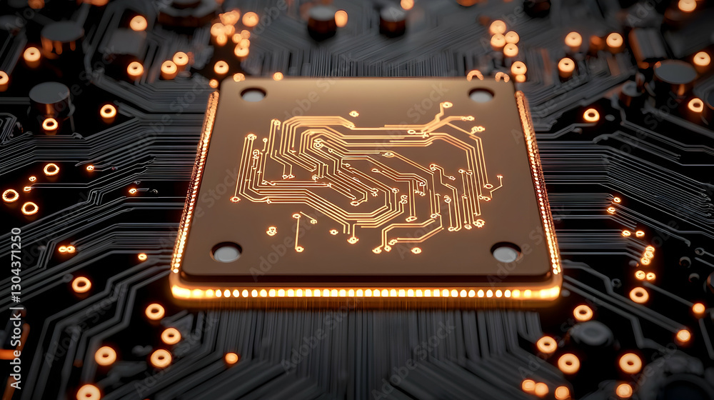 Aufkleber high-tech circuit board with illuminated microchip and wiring design