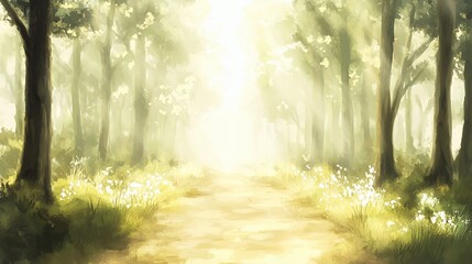 Obraz premium Sunlit Forest Path: A Magical Scene