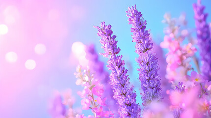 Obraz premium Beautiful Lavender Flowers with Soft Pastel Background Bokeh Effects