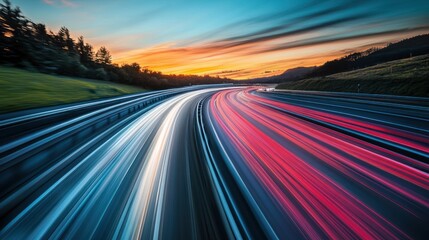 Obraz premium Sunset Highway: A Symphony of Speed and Color