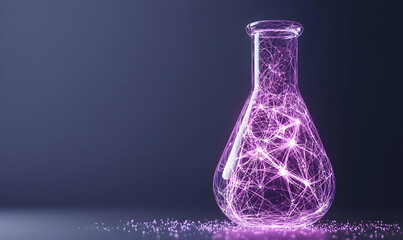 Abstract depiction of science and technology with glowing flask