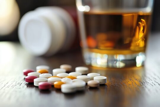 Alcohol and Pills on a Table Indicating Substance Use