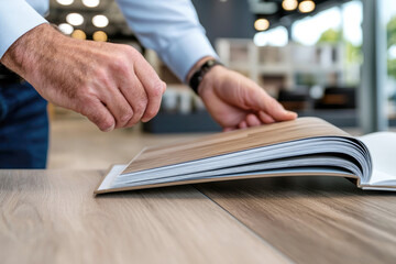Minimalist concept of flooring expert reviewing materials for interior design and renovation projects