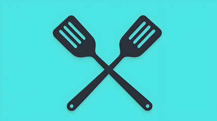 Black Cooking Spatulas Crossing on Vibrant Turquoise Background