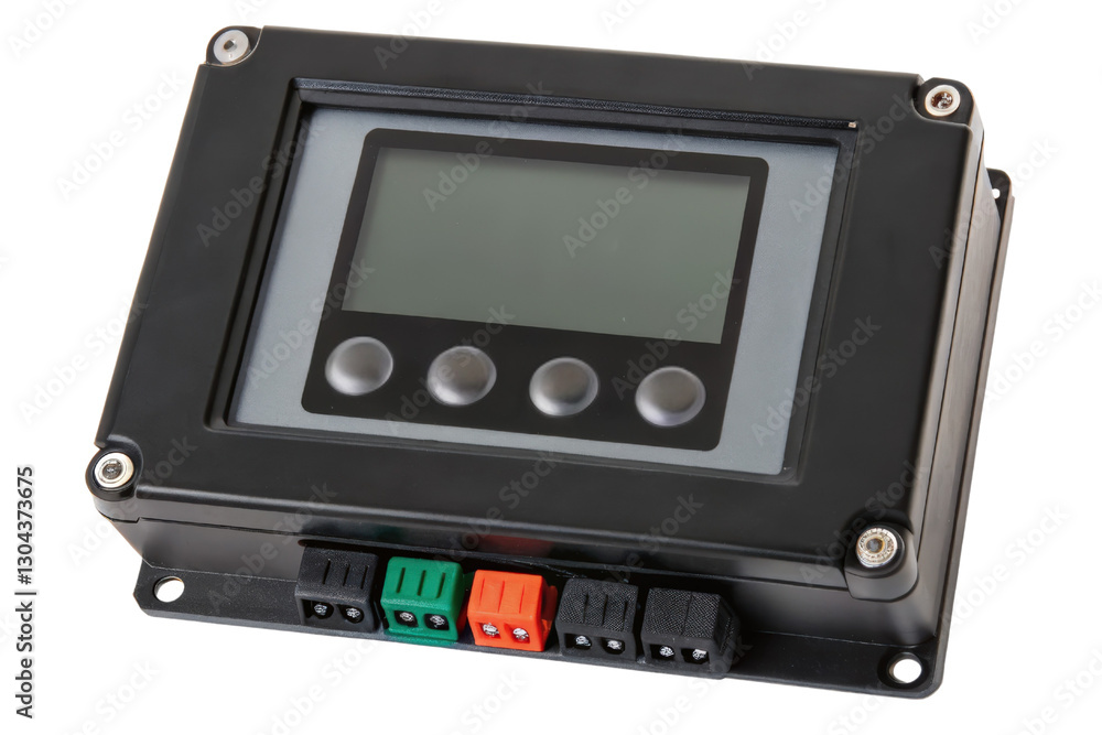 Poster industrial control panel with display isolated with transparent background