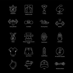  Complete Fitness Journey – From Training to Nutrition and Recovery icons set with editable stroke.