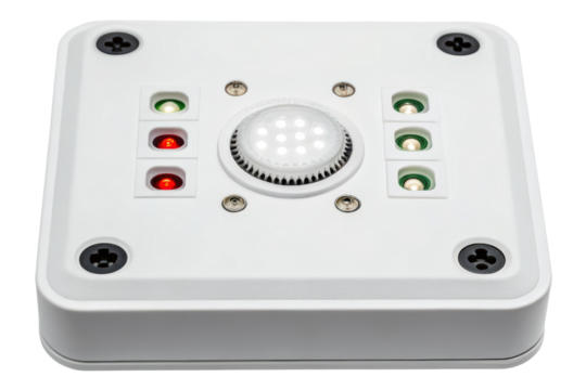 White sensor with LED indicator lights isolated with transparent background