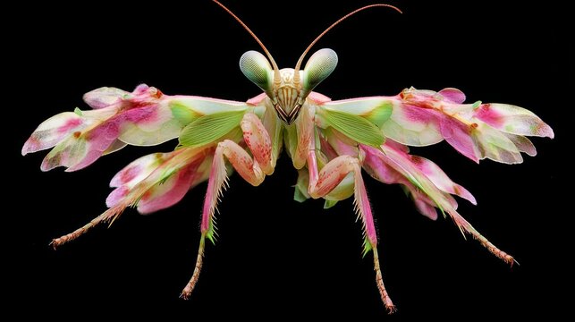 Flower Mantis, Close-up, Black Background