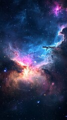 Obraz premium Nebula's Dance: A captivating journey through the cosmos, revealing vibrant nebulae, glowing stars, and ethereal celestial formations. A visual symphony of cosmic dust and interstellar gas.