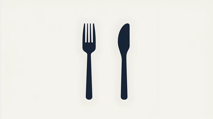 Simple Black Fork and Knife Icon on Light Background for Dining Use