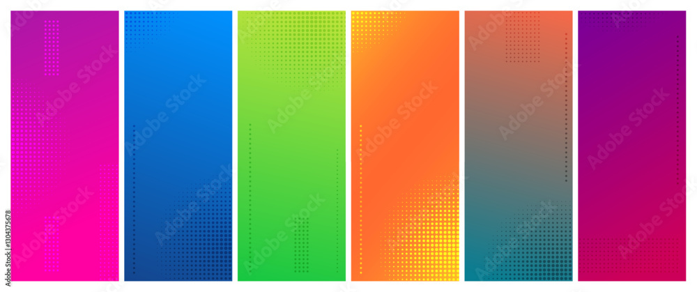 Poster set of abstract gradient geometric backgrounds with dots