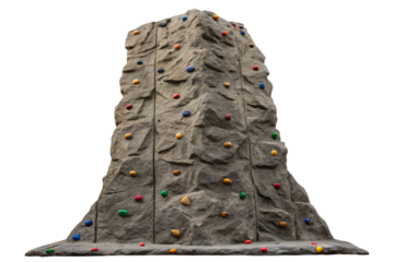 Artificial rock climbing wall isolated with transparent background