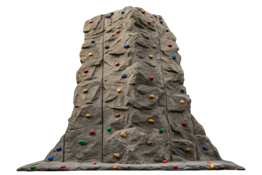 Artificial rock climbing wall isolated with transparent background