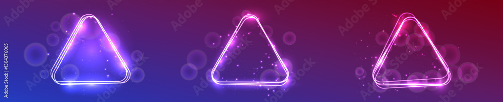 Aufkleber neon rounded triangle frame with shining effects and sparkles