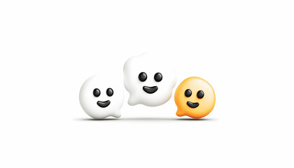 Fototapeta premium Three happy ghost emojis on white