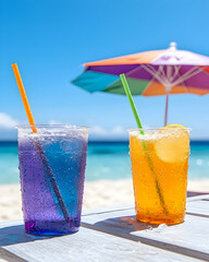 Obraz premium Tropical drinks on beach table