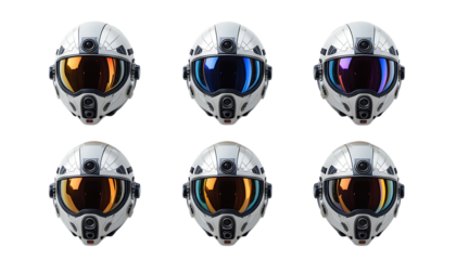 Set of Advanced Futuristic Helmet with Mirrored Visor and Built-in Camera isolated on png