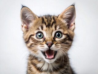 Adorable Tabby Kitten Meowing Portrait - Left-Facing, Copy Space