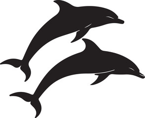 Playful Dolphins Silhouette with Ocean Waves