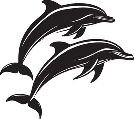 Playful Dolphins Silhouette with Ocean Waves