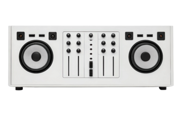 White DJ controller with speakers isolated with transparent background