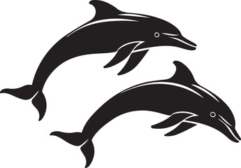 Obraz premium Playful Dolphins Silhouette with Ocean Waves