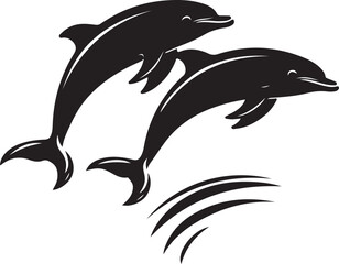 Playful Dolphins Silhouette with Ocean Waves