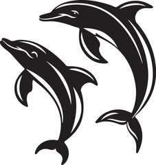 Obraz premium Playful Dolphins Silhouette with Ocean Waves