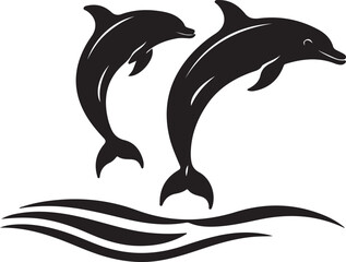 Playful Dolphins Silhouette with Ocean Waves