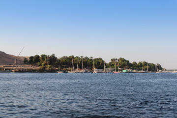 Landscape of the coastline of the Nile River called First Cataract, Aswan, Egypt
