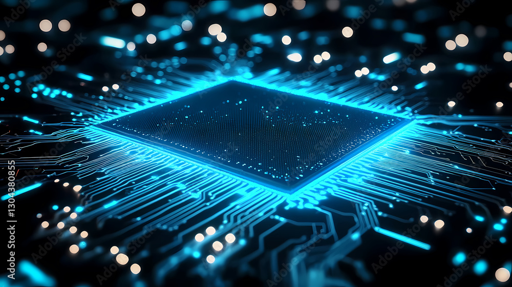 Poster glowing rectangular object with circuit board