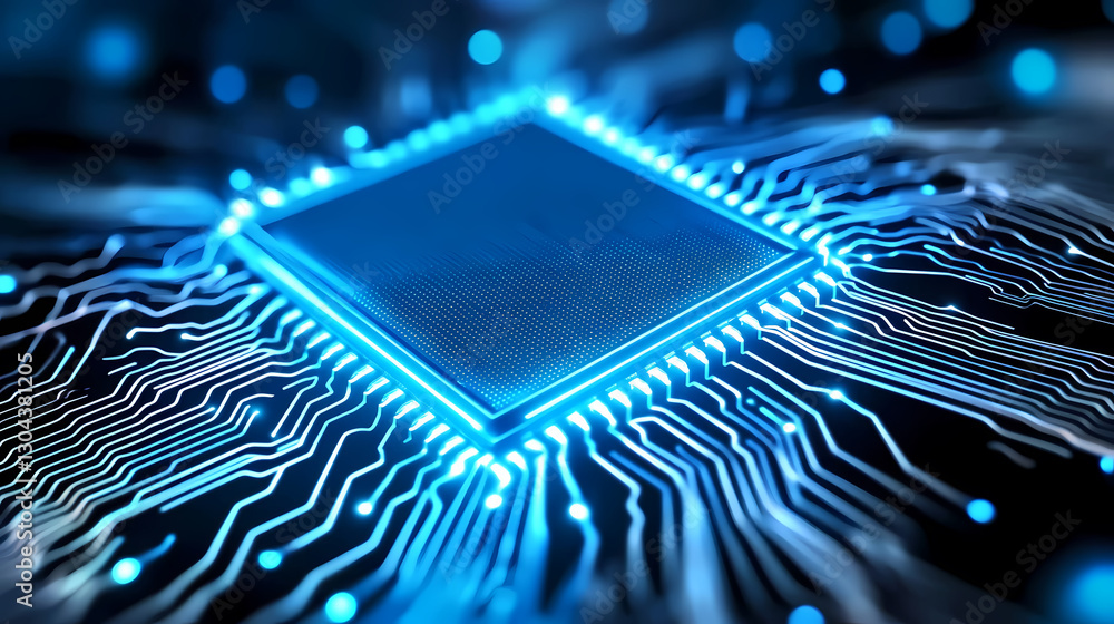 Poster glowing square chip with extending lines