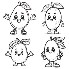 High-Quality Cute Cartoonic Mango Character Outline Vector Illustrations