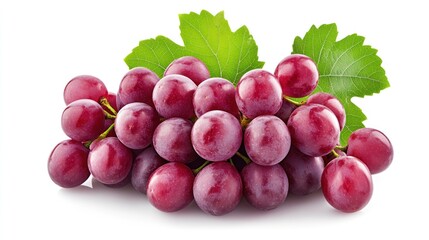 A Bunch of Red Grapes with Fresh Green Leaves